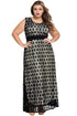 Sexy Black Flowery Lace Overlay Belted Curvy Maxi Dress